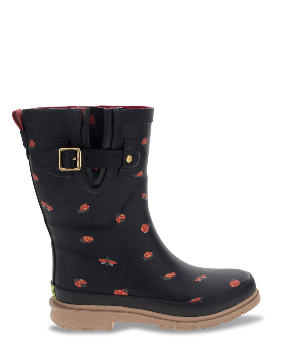 Women's Lucky Ladybug Mid Rain Boot Black