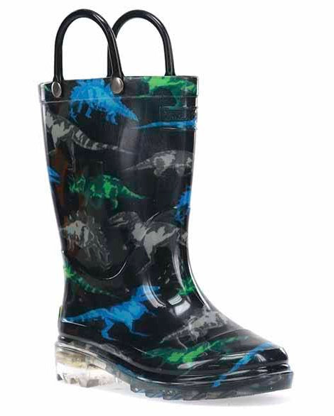 Kids Dinosaur Friends Lighted Rain Boot - Black - Western Chief