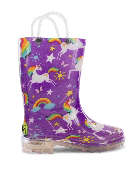 Western Chief Kids Rainbow Unicorn Lighted PVC Rain Boot Purple