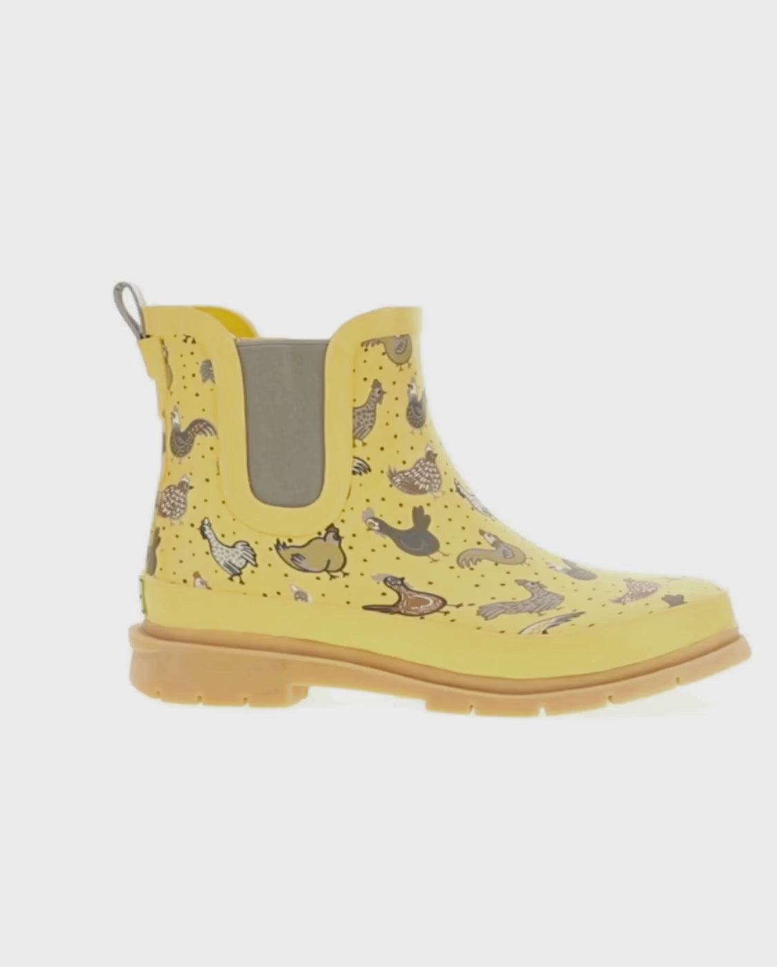 Women's hen frenzy Chelsea rain boot yellow - Rotating product video 