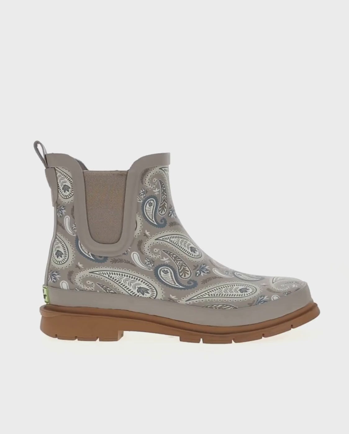 Women's paisley Chelsea rain boot gray - Rotating product video 