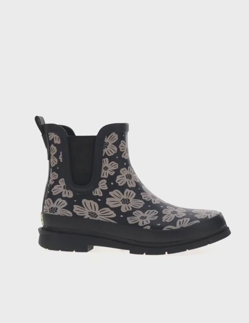 Women's mod blooms Chelsea rain boot black - Rotating product video 