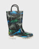 Kids dinosaur friends lighted rain boot black - Rotating product video 