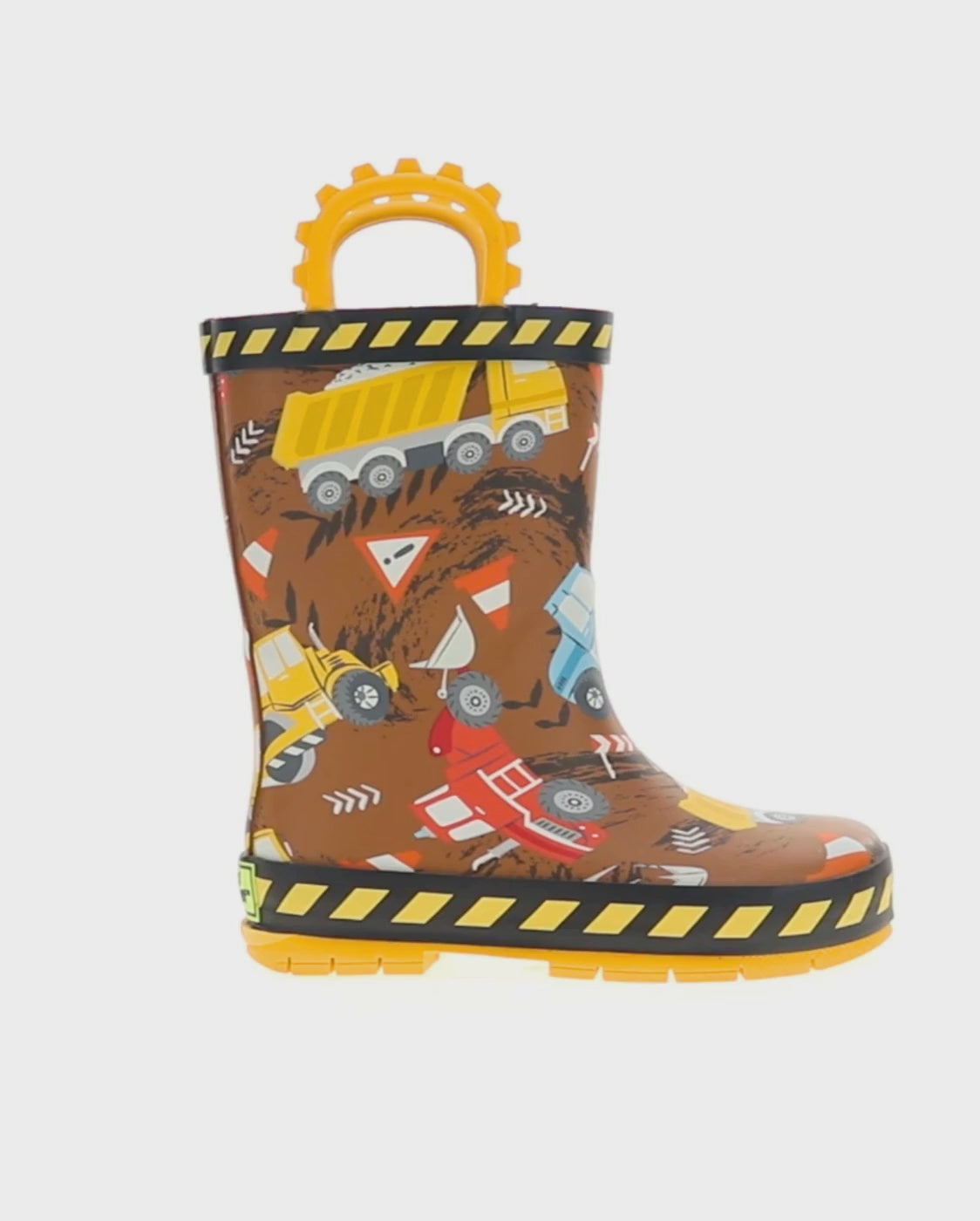 Kids on the job rain boot brown - Rotating product video 
