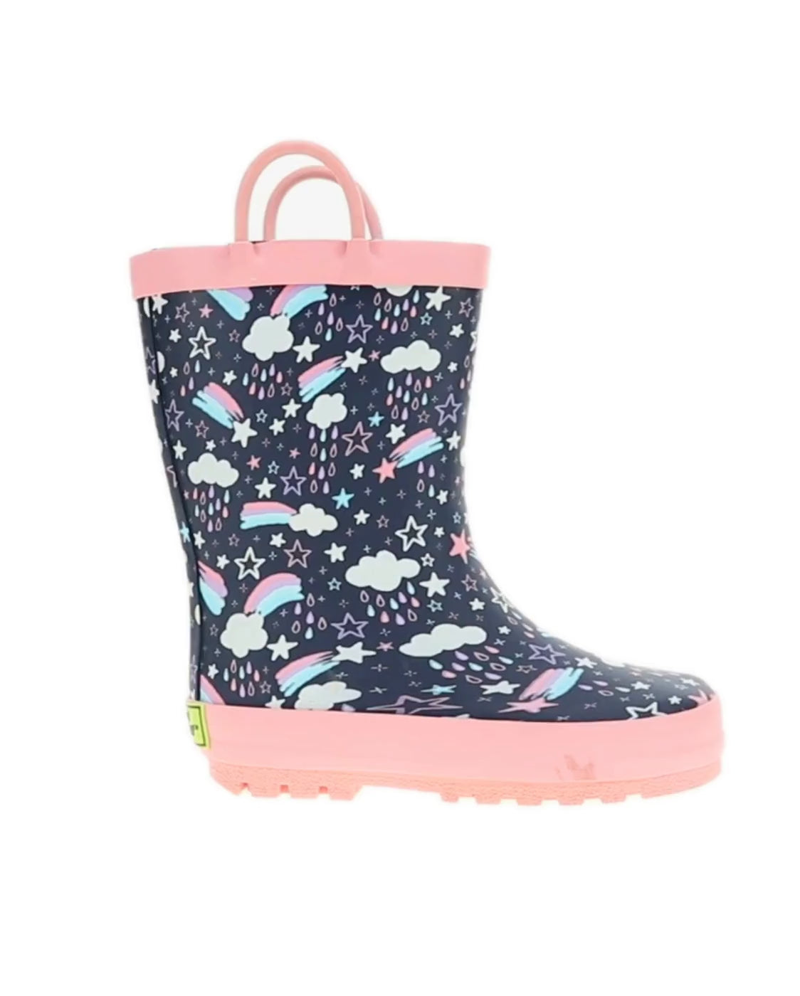 Kids shooting stars rain boot navy - Rotating product video 