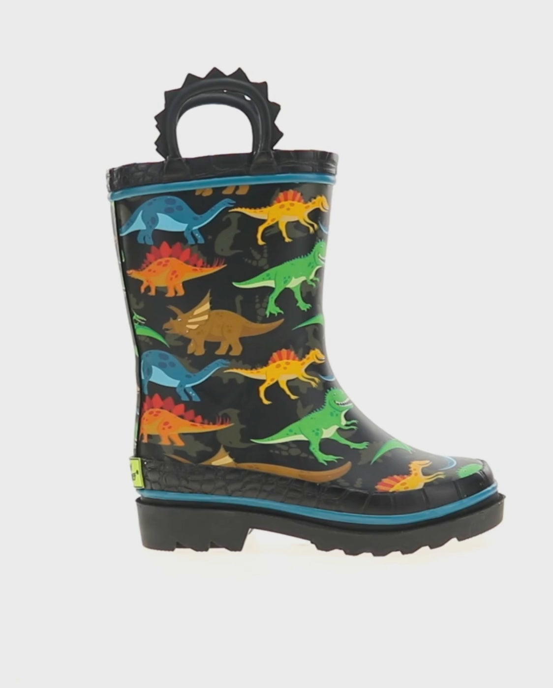 Kids dino world rain boot black - Rotating product video 
