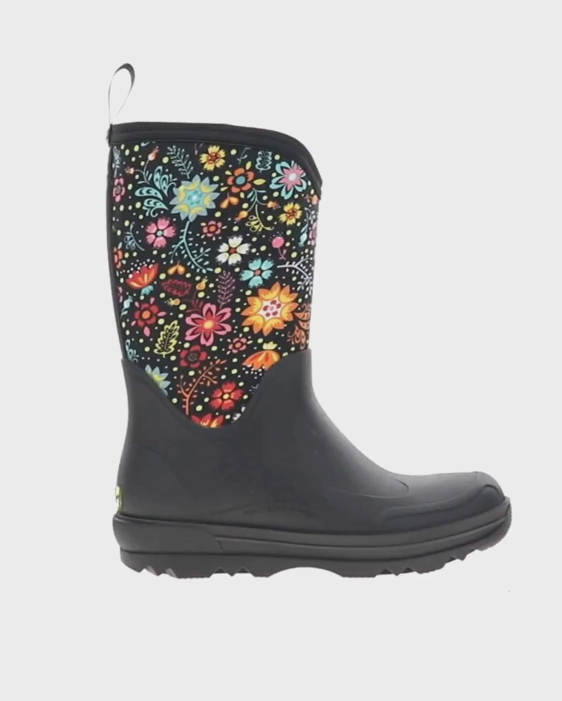 Women's traverse garden play neoprene cold weather boot black - Rotating product video 
