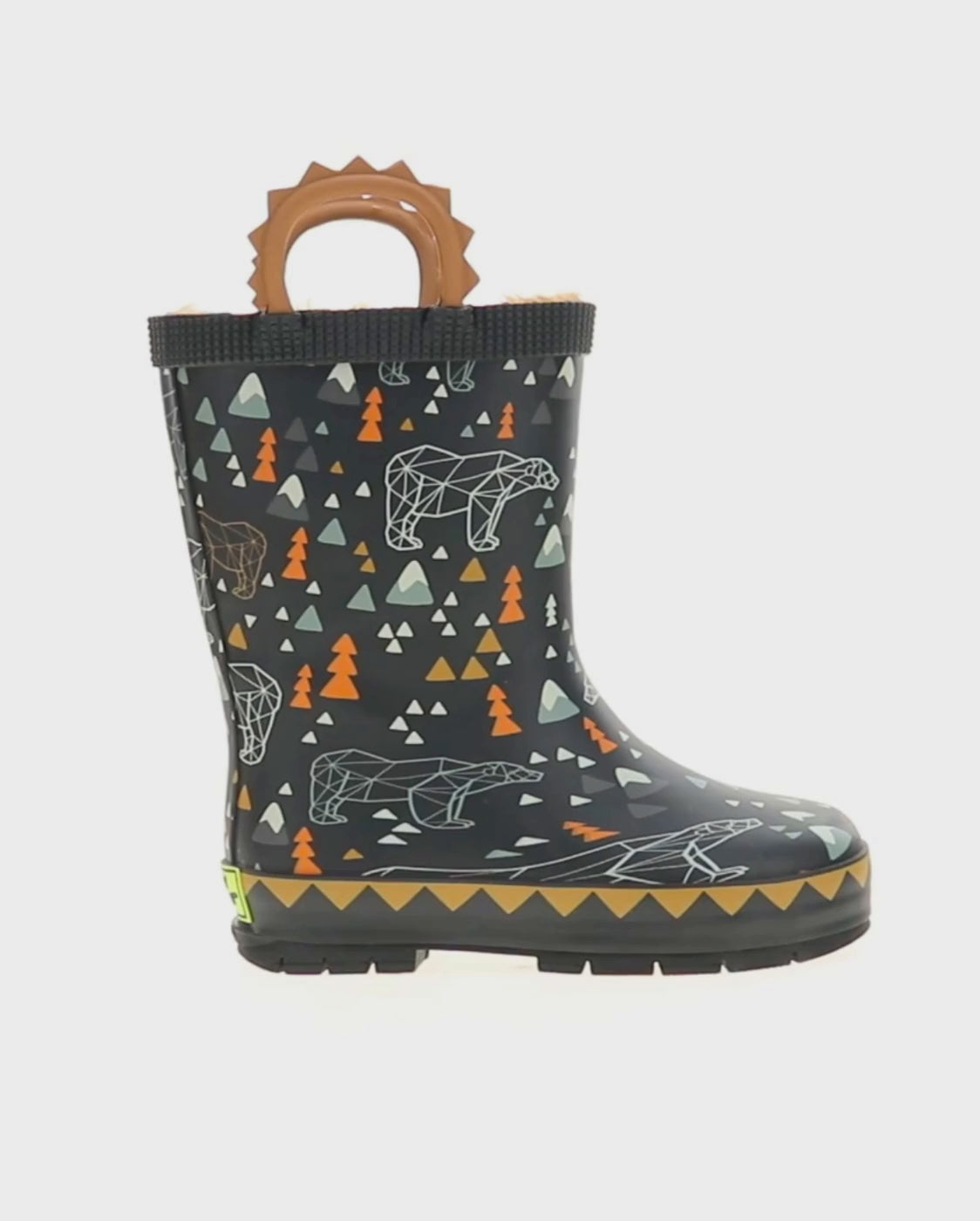kids grizzly faux fur rain boot black - Rotating product video 