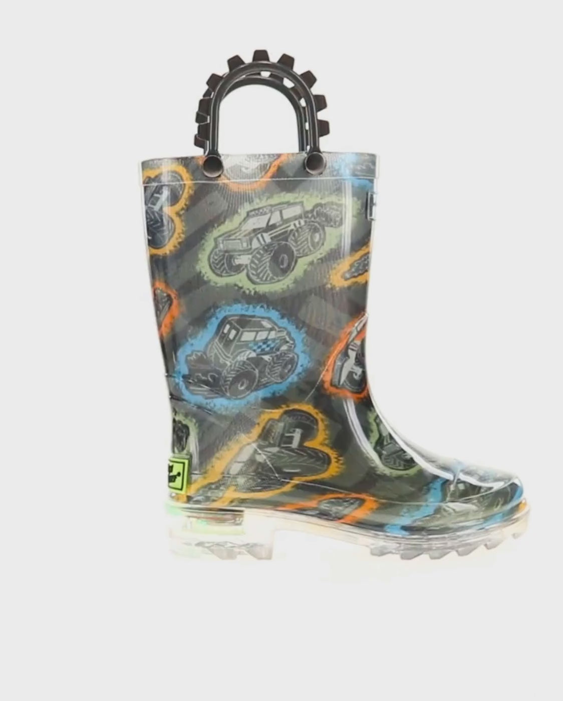 Kids big wheels lighted rain boot black - Rotating product video 