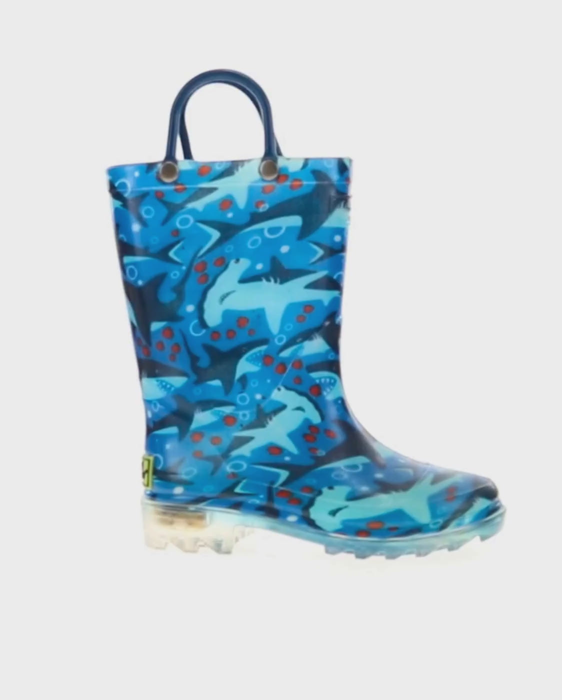 Kids shark chase lighted rain boot blue - Rotating product video