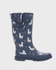 Women's llama rama tall rain boot navy - Rotating product video 