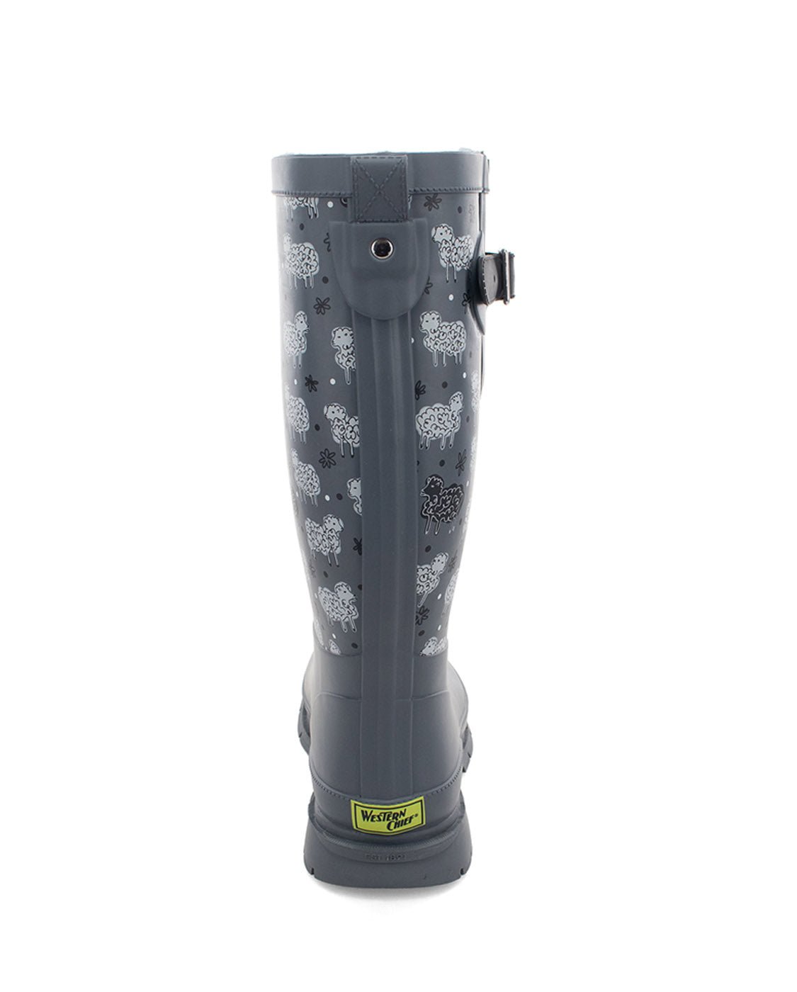 Western Chief Women s Black Sheep Faux Fur Tall Rain Boot in Grey