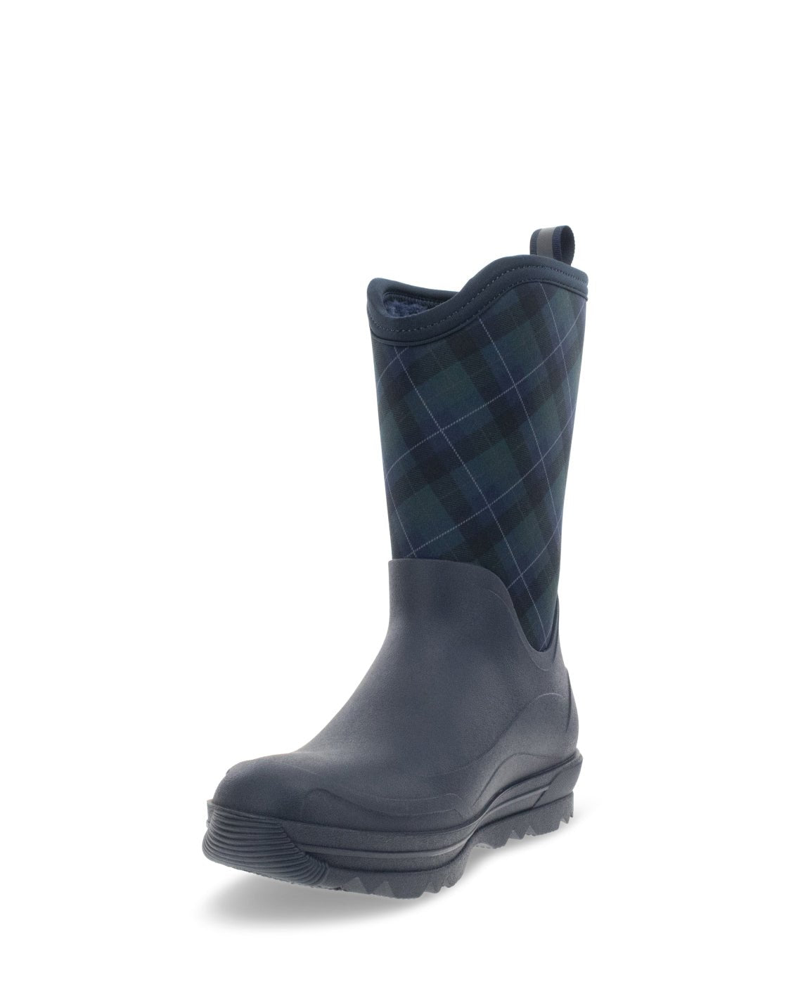 Women's Traverse Tartan Plaid Neoprene Faux Fur Mid Cold Weather Boot - Navy - Western Chief