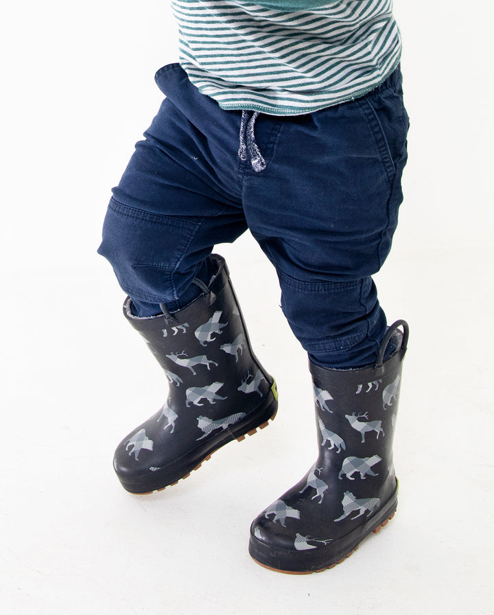 Kids Woodland Plaid Rain Boot - Black