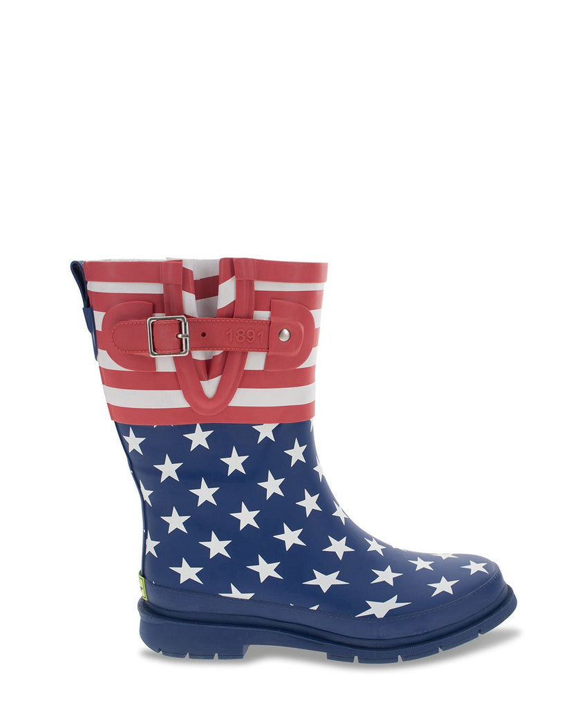Red white and shop blue rain boots