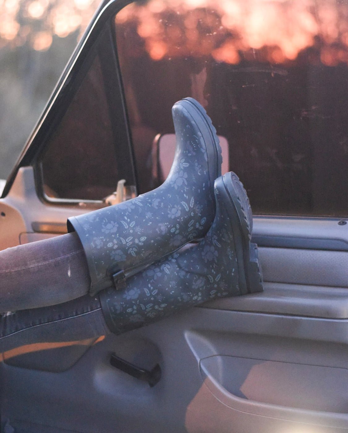 Women s Tall Feminine Floral Wide Calf Rain Boot Slate